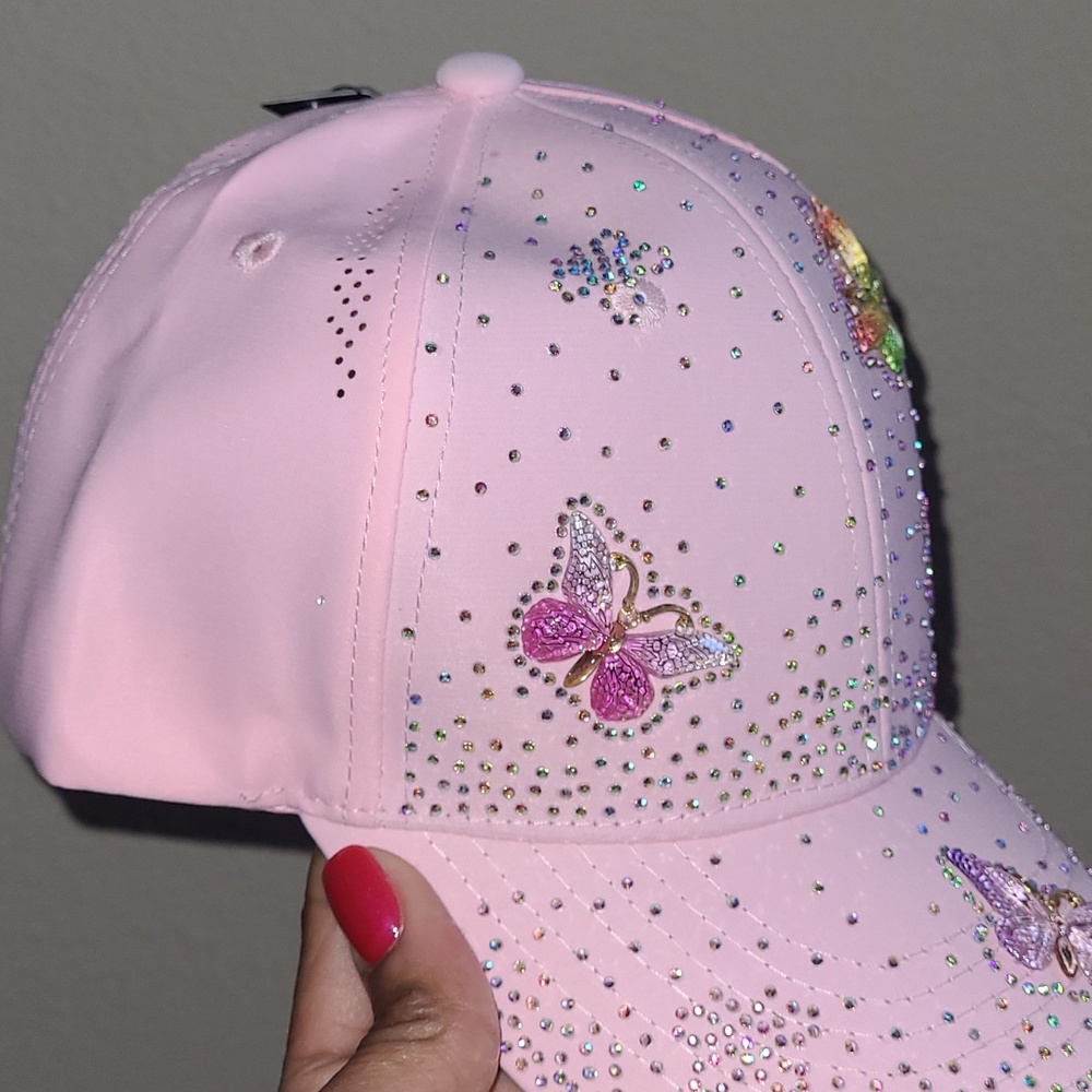 Pink Rhinestone Butterfly Cap - Picture 5 of 10